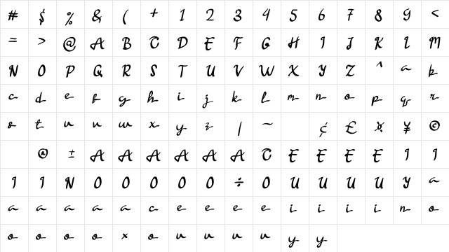 Helenapu Regular  glyph index