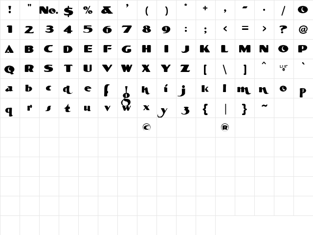 LHF Rounded Block Regular  glyph index