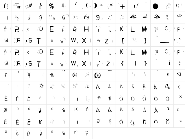 GLADYS Regular  glyph index