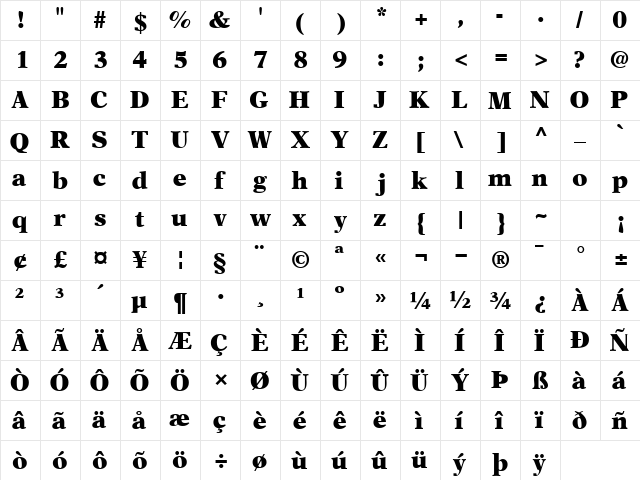 OrchidBlackSSK Bold  glyph index