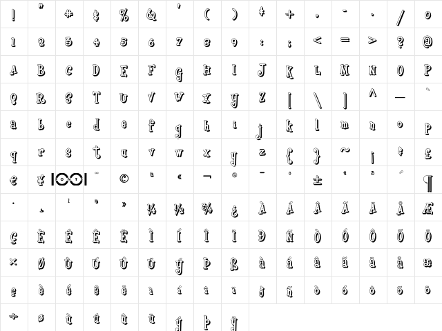 Boyz R Gross NF Shadow  glyph index