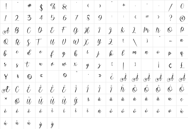Lover Bunny Personal use Script Regular  glyph index