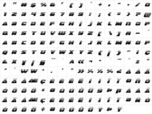 Guardian Halftone Italic Italic  glyph index