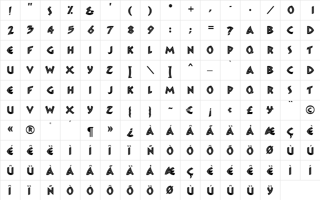 Zambesi MN Regular  glyph index