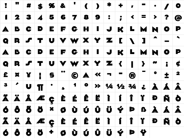 Aliment Bold  glyph index