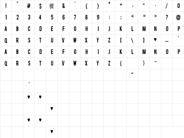 I love you Regular  glyph index