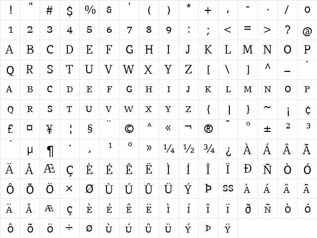 CompatilLetter LT Regular  glyph index