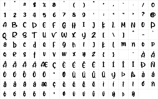 Heal The World Regular  glyph index