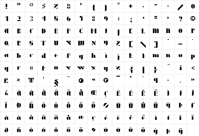 P22Albers Regular  glyph index