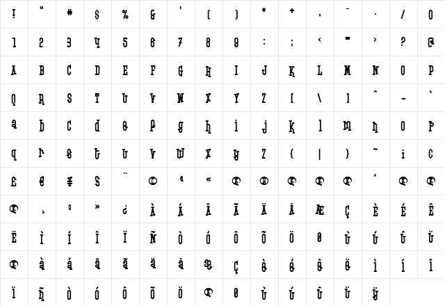 Krupke Regular  glyph index