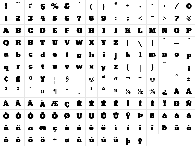 Guts ICG Regular  glyph index
