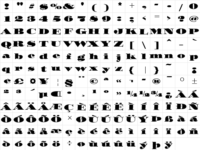 Ozwald ITC TT Regular  glyph index