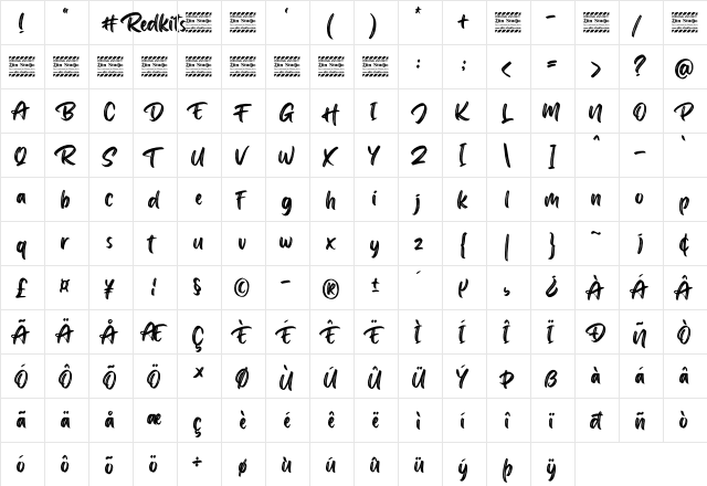 Redkits Personal Use Regular  glyph index