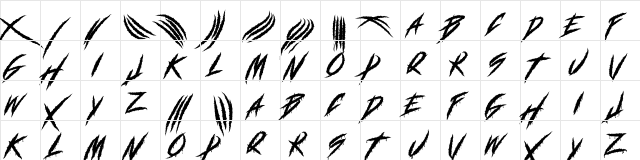 DEADLY CLAWS[ Regular  glyph index