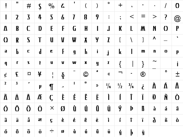 Kino MT Regular  glyph index