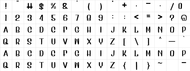 Artisa Font Regular  glyph index
