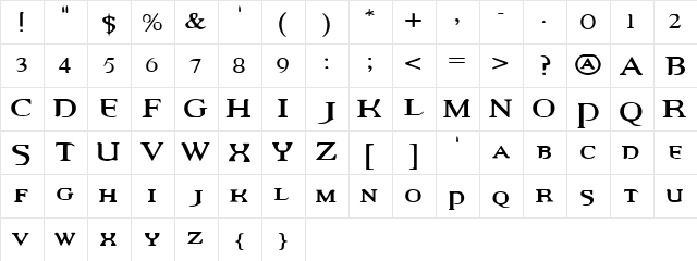 Vamipre Rev Revision  glyph index