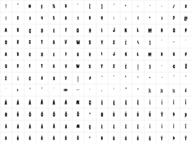 Leatherface Academy Regular  glyph index