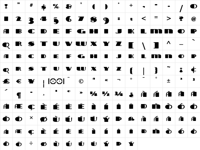 Tara Bulbous NF Regular  glyph index