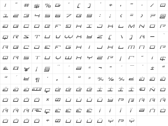 Legion Gradient Italic Italic  glyph index