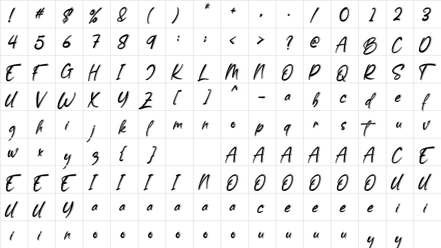 Welcome Creative Regular  glyph index