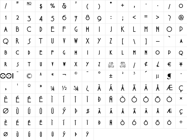 Babes In Toyland NF Regular  glyph index