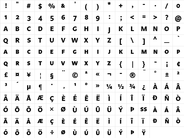 Legato SC Bold  glyph index