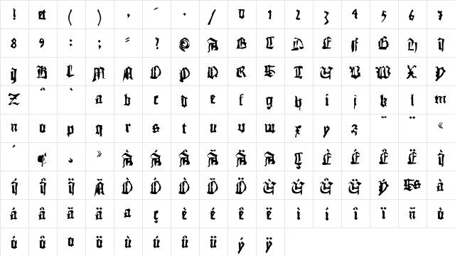 AIQuasimodo Regular  glyph index