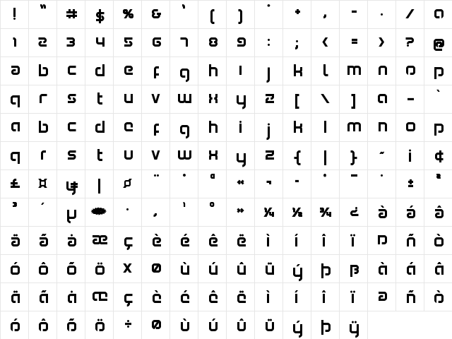 Youngerblood Bold Bold  glyph index