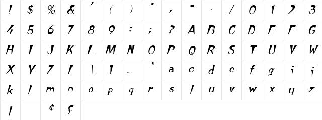 Rooky Oblique  glyph index