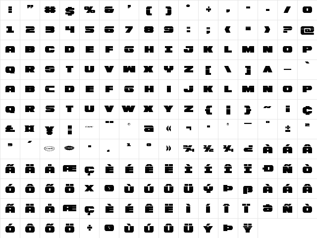 Bummer Laser Regular  glyph index