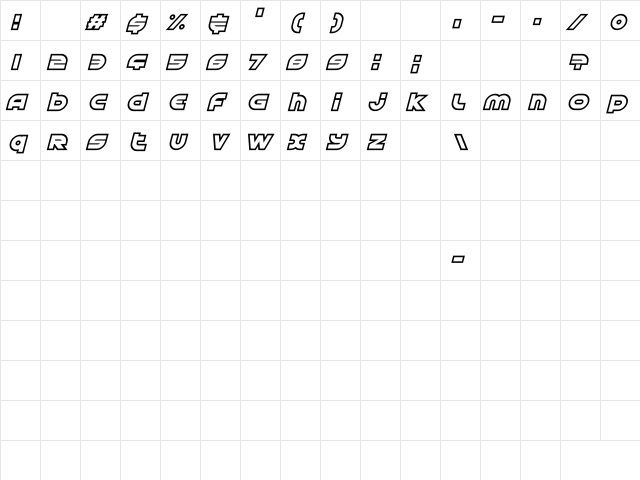 Astral Delight Regular  glyph index