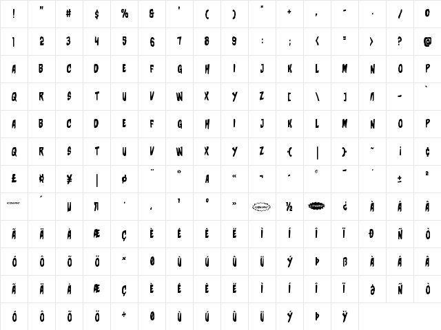 Charmling Regular  glyph index