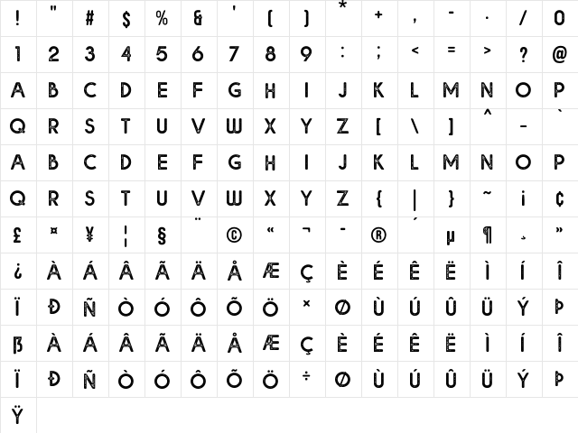 Bolde Rough Regular  glyph index