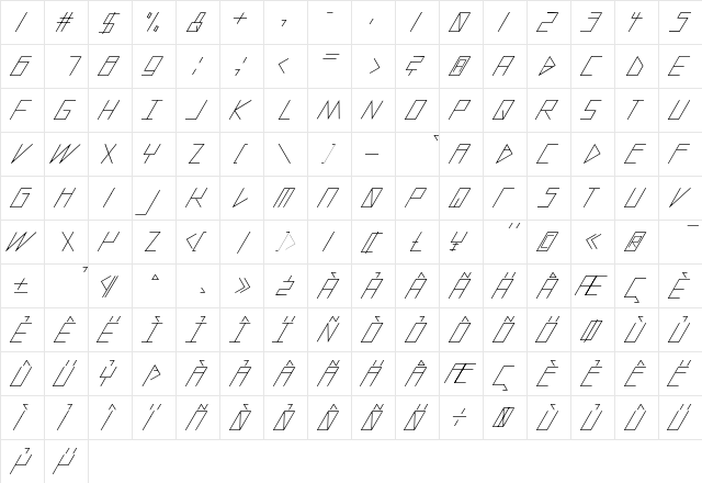 slanted ITALIC shift Regular  glyph index