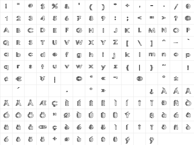 Sliced Iron Regular  glyph index