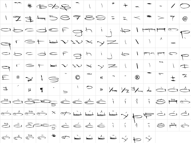 A3 Becker Normal  glyph index
