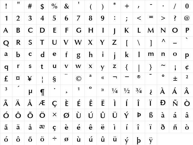 OptimaBold-Demi Demi  glyph index