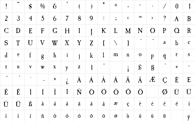 CaslonAntique Regular  glyph index