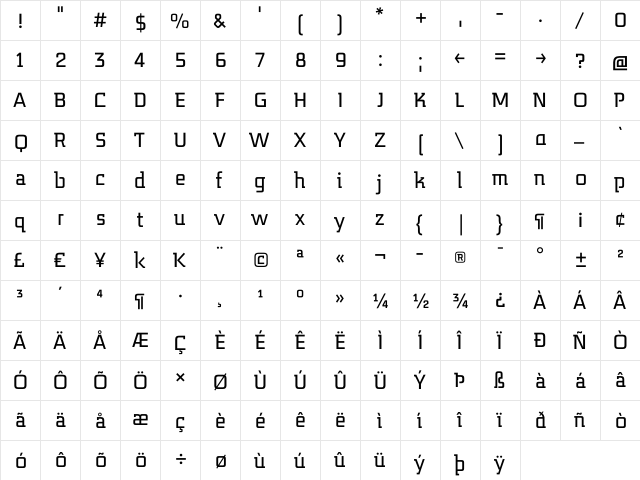 MidnightKernboy Regular  glyph index