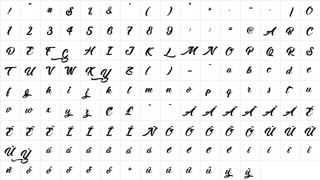 Zomtam Thai Regular  glyph index