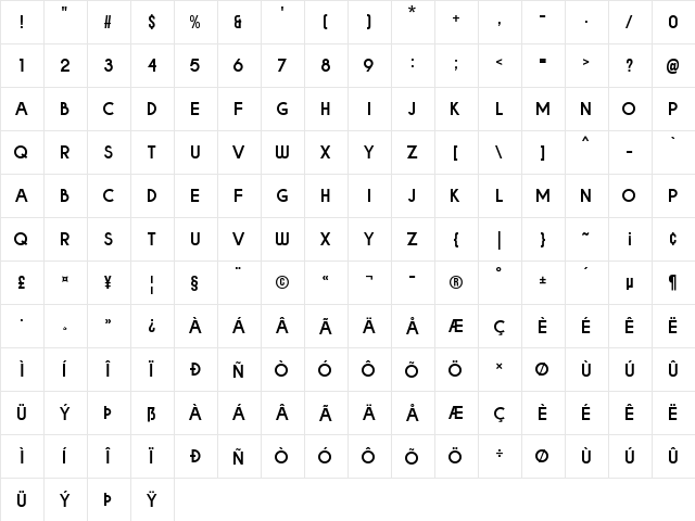 BOLDE Regular  glyph index
