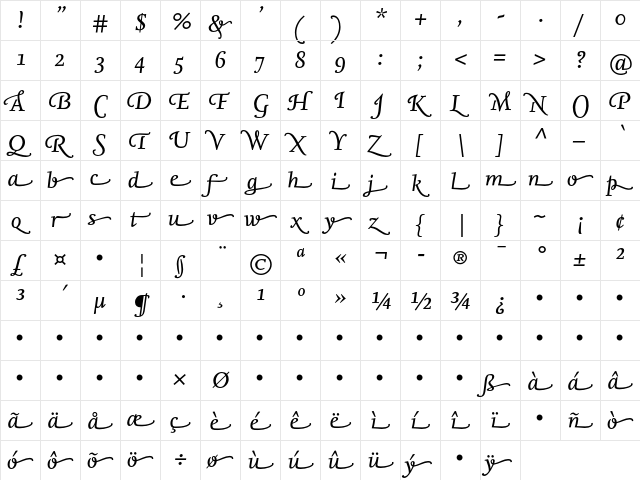 NexusSerif-ItalicSwashOne Regular  glyph index