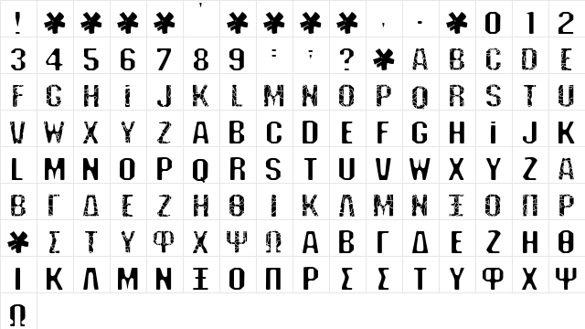 DEADLINE Regular  glyph index