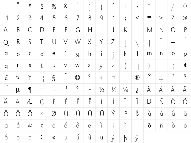 URWGroteskTExtLigNar Regular  glyph index