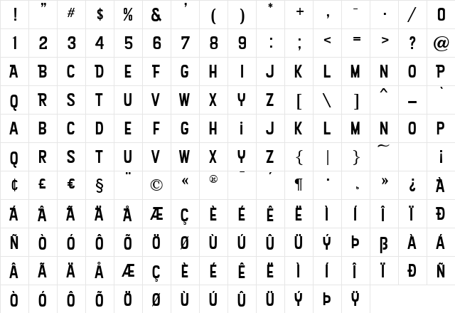 KonTikiAlohaJF Regular  glyph index