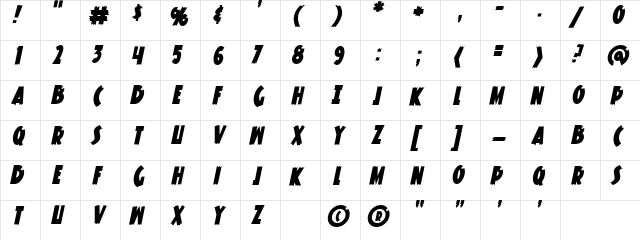 Knuckle Sandwich Classic Italic  glyph index
