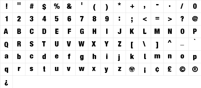 New Regular  glyph index