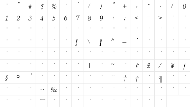 TCAdministerLtItalTab Regular  glyph index