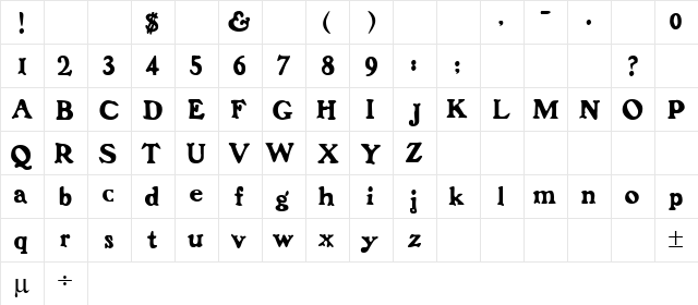 Franken Regular  glyph index